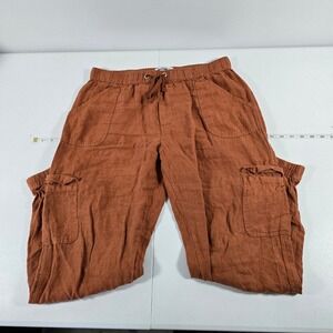 Nicole Miller New York 100% Linen Cargo Jogger Pants Rust Terracotta Womens L